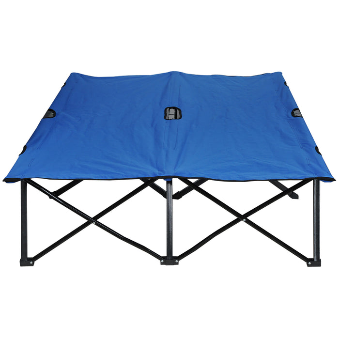 Double-Sized Camping Cot with Carrying Bag - Foldable Outdoor Sunbed for Patio Use, Ultra-Lightweight Design - Ideal for Campers and Outdoor Enthusiasts, Blue