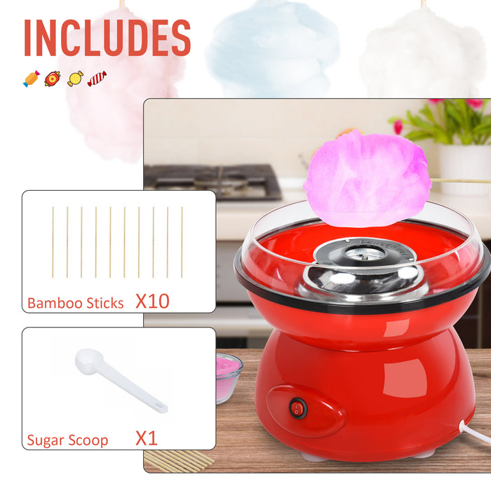 450W Electric Candyfloss Maker - Non-Stick Plates, Fairground-Style, Metal Body with Accessories in Red - Ideal for Kids & Adults Parties, Home Treats, and Gifts