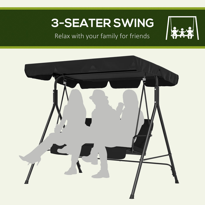 3-Seat Swing Chair - Adjustable Canopy Garden Swing Seat for Patio, Black - Ideal Outdoor Lounging for Families