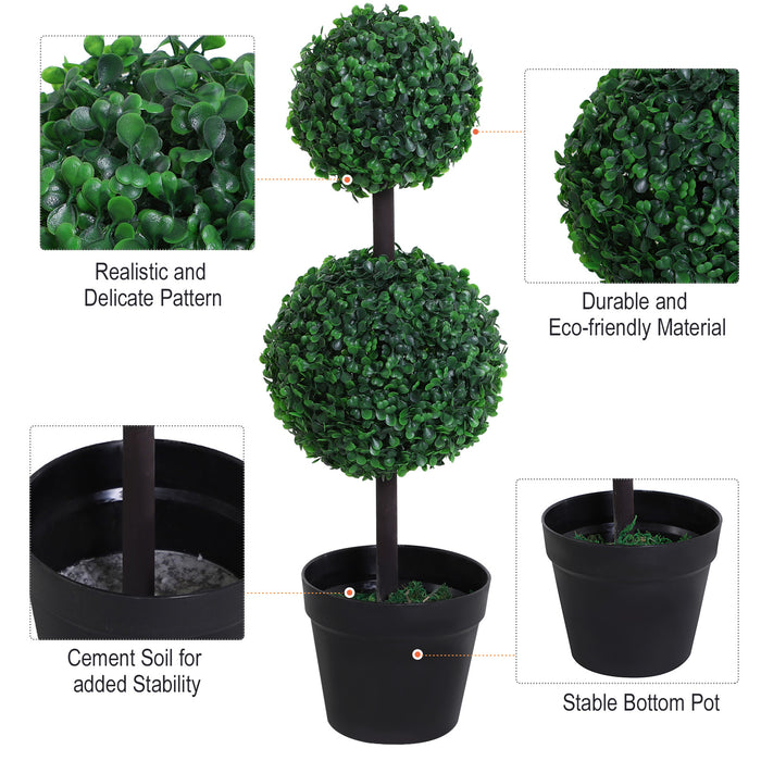 Artificial Boxwood Ball Topiary Trees, 67cm – Set of 2 Potted Faux Greenery for Outdoor & Indoor Decoration – Lush Aesthetic for Home & Office Spaces