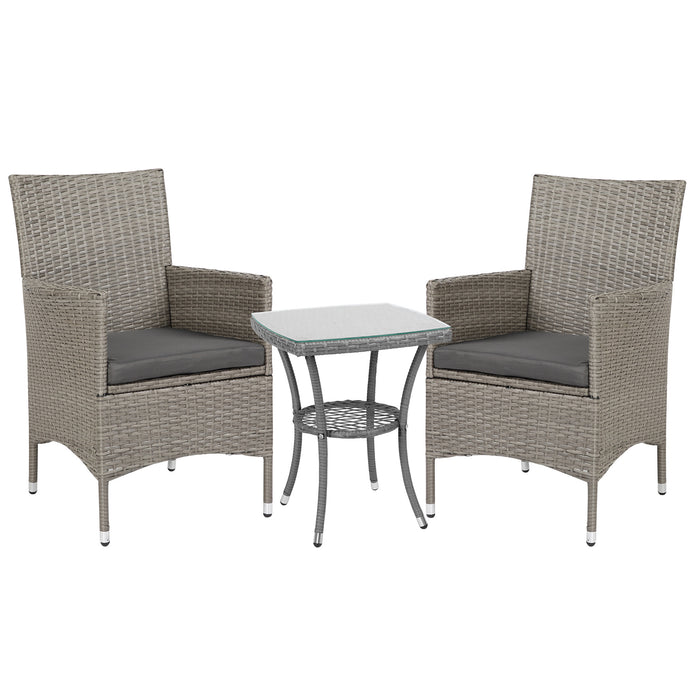 Three-Piece Rattan Bistro Set - Cushioned Wicker Weave Chairs with Matching Table for Gardens and Conservatories - Ideal for Outdoor Relaxation and Dining