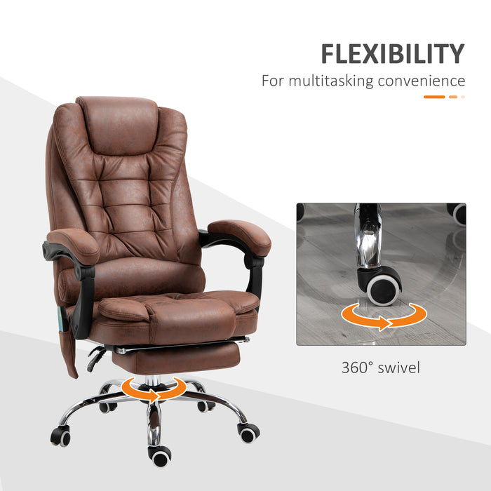 Ergonomic High-Back Executive Chair with Heated Massaging Function - 6-Point Vibration, Swivel & Adjustable Reclining Desk Chair with Footrest - Ideal for Office Comfort and Stress Relief, Brown