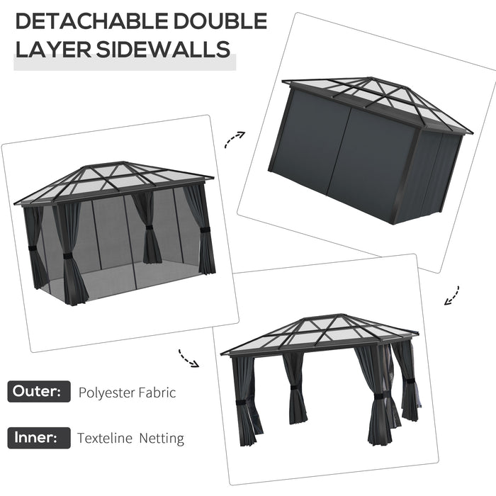 Hardtop Gazebo 3 x 3.6m - UV Resistant Polycarbonate Roof, Aluminium Frame, Garden Pavilion - Includes Mosquito Netting and Curtains for Outdoor Relaxation and Entertaining