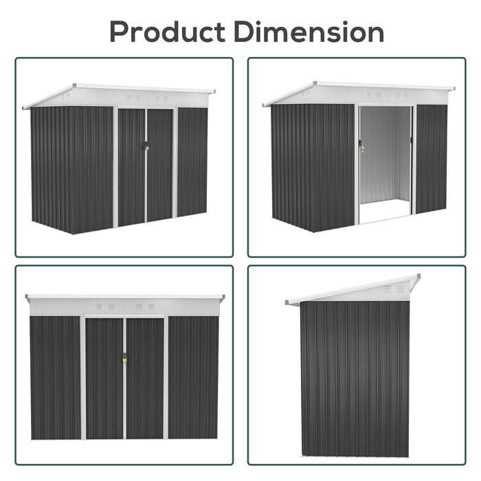 Garden Storage Shed with Sliding Door - 7.6x4.3ft Dark Grey Outdoor Shed with Ventilation Window and Sloped Roof - Secure Tool Storage for Gardeners