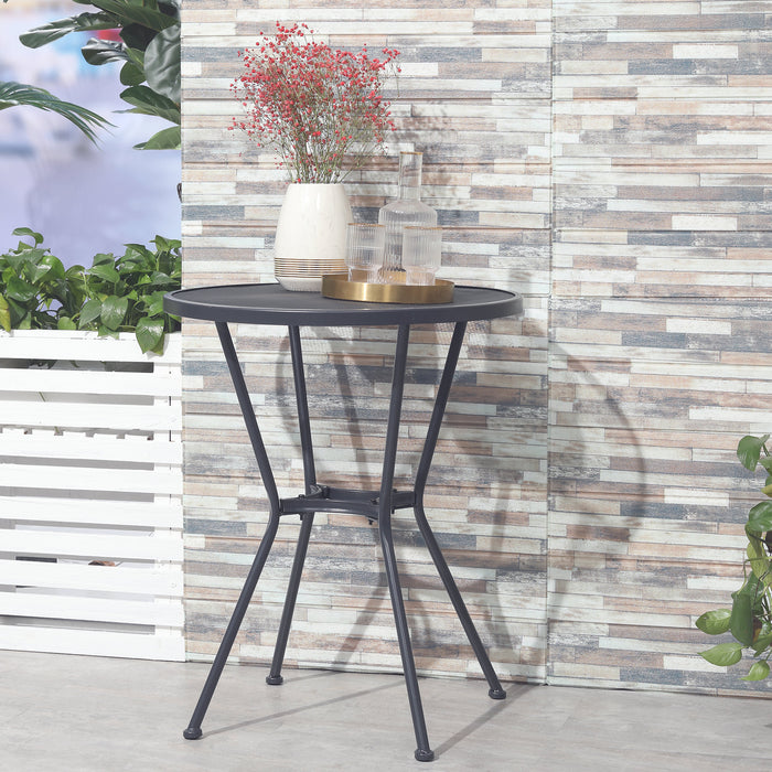 Metal Outdoor Bistro Table - 60cm Round Mesh Tabletop for Garden & Balcony - Ideal for Deck Entertainment & Dining, Dark Grey