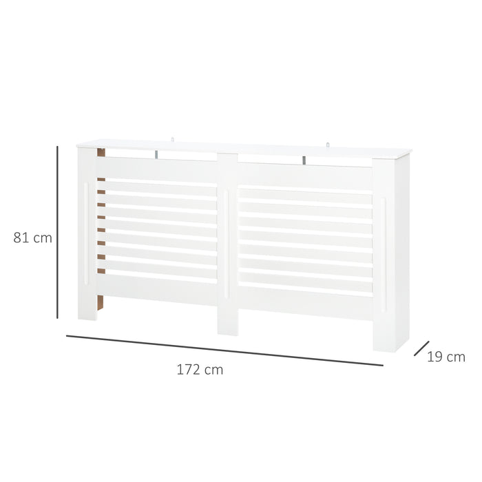 White Painted MDF Radiator Cover - Slatted Cabinet with Display Shelving, Modern Horizontal Design - Enhances Room Aesthetics & Conceals Heating Units (172cm L x 19cm W x 81cm H)