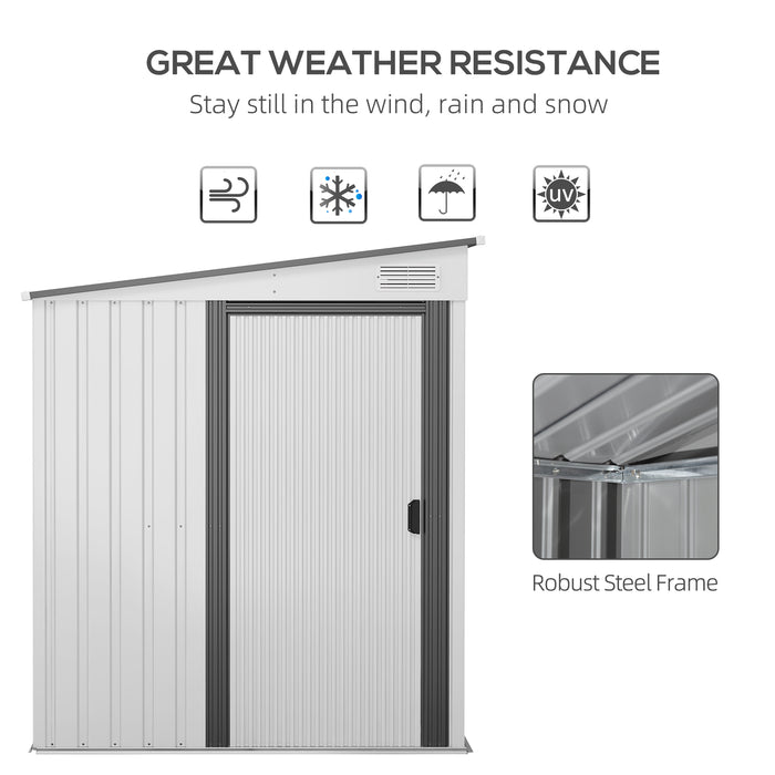 Galvanised Metal Shed 5x7 ft with Foundation - Lean-to Garden Storage, Sliding Doors, Dual Vents - Ideal for Tools and Outdoor Equipment