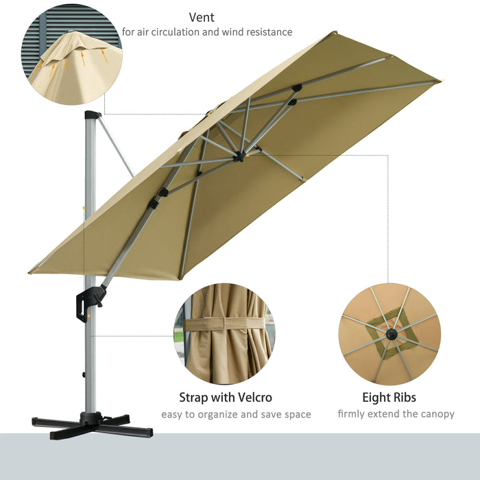 Cantilever Roma Parasol - 3x3m Aluminum Frame, Crank & Tilt, 360° Rotating, 250g Polyester Garden Umbrella with Cross Base - Ideal SunShade for Outdoor Comfort, Beige