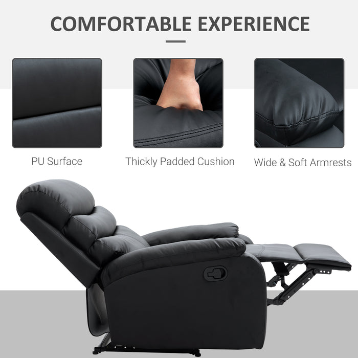 PU Leather Manual Recliner - Comfortable Reclining Chair with Padded Armrests and Retractable Footrest - Ideal for Relaxing and Cozy Living Spaces