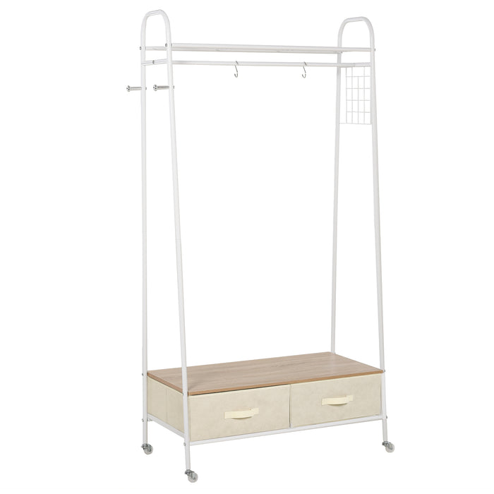 Coat Rack with Rail and Shelf Storage - Freestanding Garment Hanger with Organiser Drawers - Entryway Clothes Stand for Organization and Style