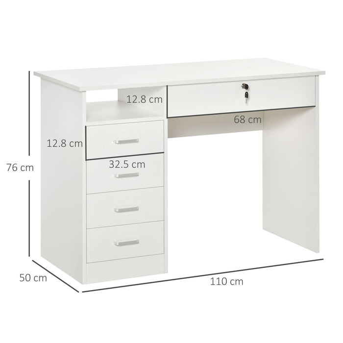 Home Office Computer Desk with Lockable Drawer - Study Bedroom Furniture with Storage Shelf, 110x50x76cm - Ideal for Work from Home and Student Use