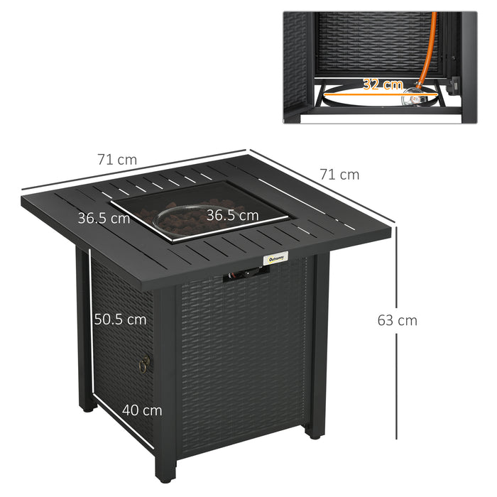 Outdoor Smokeless Rattan-Style Gas Fire Pit - 50,000 BTU Square Patio Heater with Safety Thermocouple - Includes Waterproof Cover for All-Weather Protection