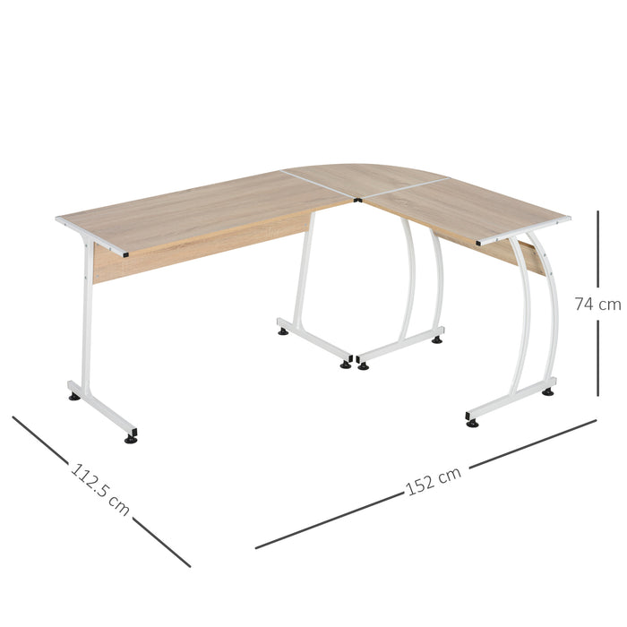 L-Shape Minimalist Computer Desk - Corner Display, Laptop Study, Wood & Steel Gaming Workstation, 112.5x152x74cm - Ideal for Small Spaces and Home Office