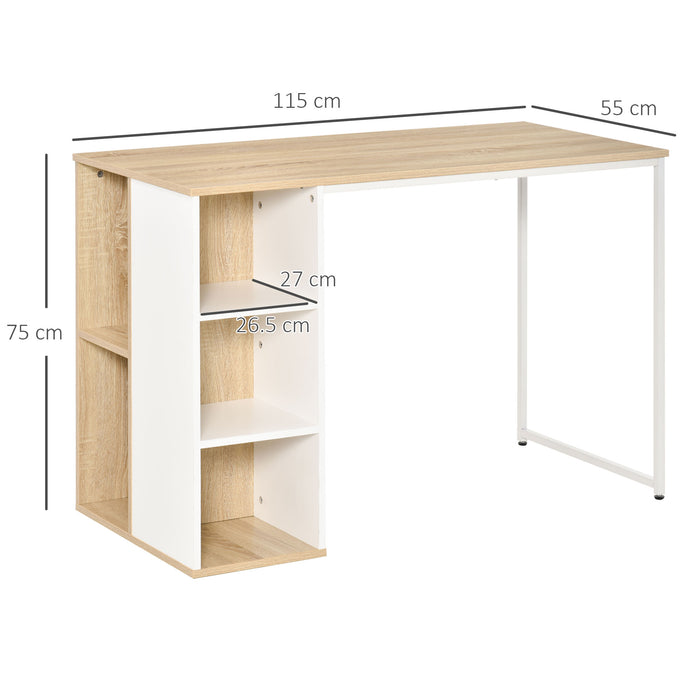 Oak Tone Home Office Desk - Computer Workstation with Storage Shelves and Study Writing Table - Ideal for Remote Work and Academic Tasks