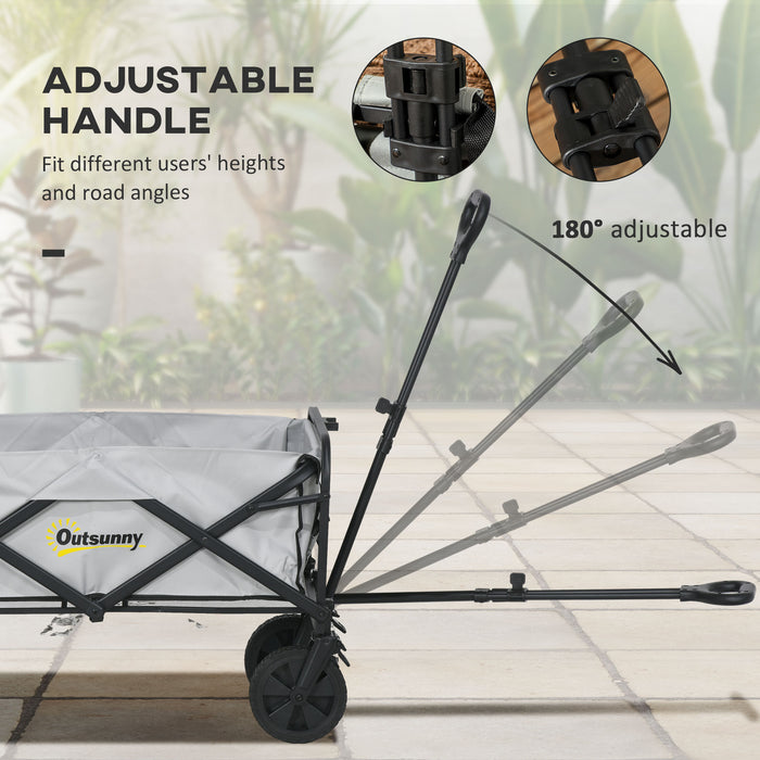 Folding Cargo Wagon with Telescopic Handle - Heavy-Duty Pull-Along Utility Cart in Dark Grey - Ideal for Outdoor Events, Gardening and Transport