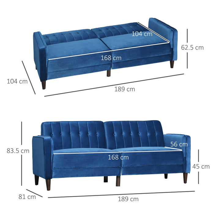 Convertible Velvet Sofa Futon - Tufted Loveseat with Adjustable Split Back Design - Stylish Compact Couch for Small Living Spaces, Blue