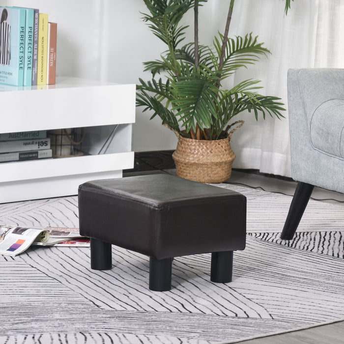 PU Faux Leather Ottoman Cube - Black Footstool with Durable Plastic Legs - Compact, Stylish Seating & Footrest Solution