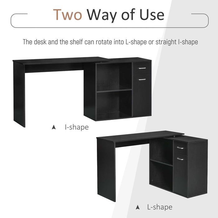 L-Shaped Corner Computer Desk with Storage - Study and Workstation Table with Shelf and Drawer - Ideal for Home Office and PC Setup