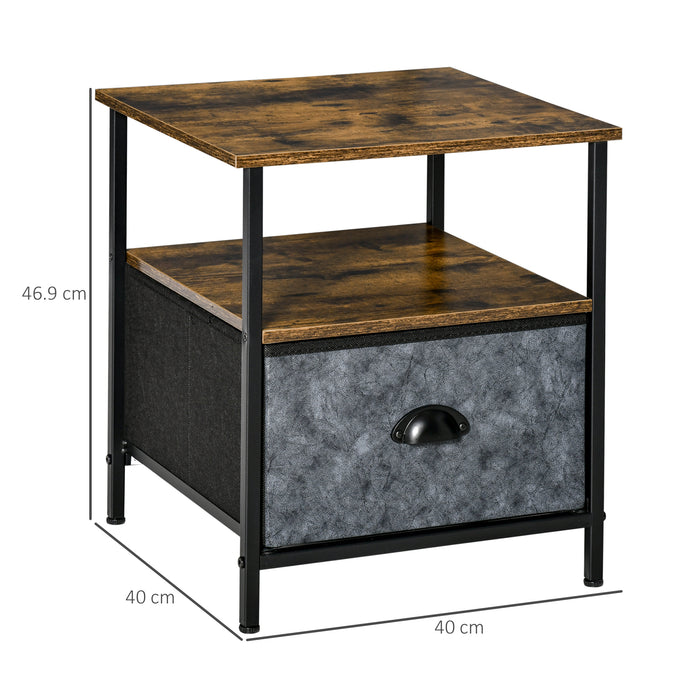 Industrial Side Table with Removable Drawer - Sturdy Steel Frame Nightstand for Bedroom or Living Room - Rustic End Table for Home Organization and Style