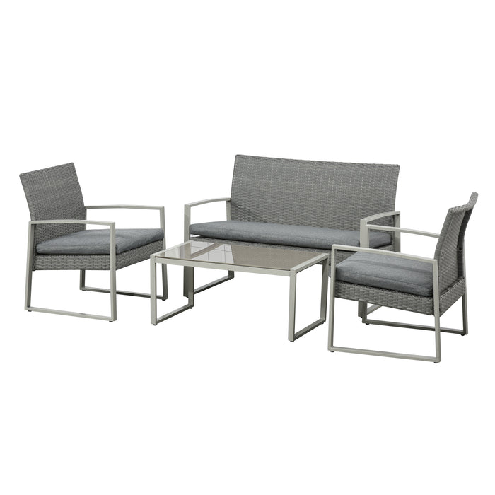 PE Rattan Wicker Sofa Set - 4-Piece Outdoor Patio Furniture with Cushions and Coffee Table - Ideal for Conservatory, Lawn, and Garden Lounging