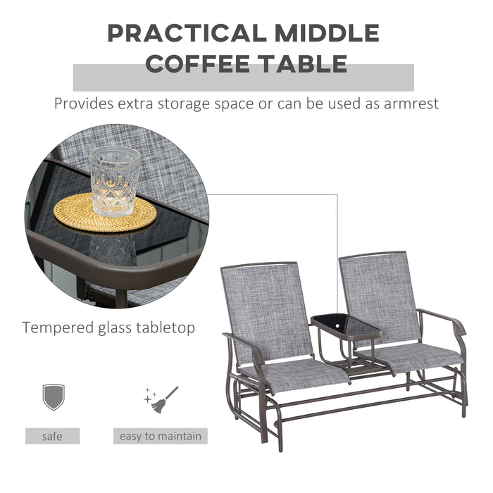 Double Seater Metal Glider Rocking Chair - Outdoor Patio Swing Chair with Center Table - Ideal for Garden Porch Lounging and Relaxation