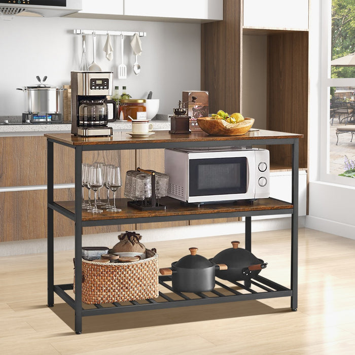 Rustic Brown 3-Tier Kitchen Shelf - Large Worktop, Metal Frame, Adjustable Pads - Ideal for Organizing Kitchen Essentials and Increasing Workspace