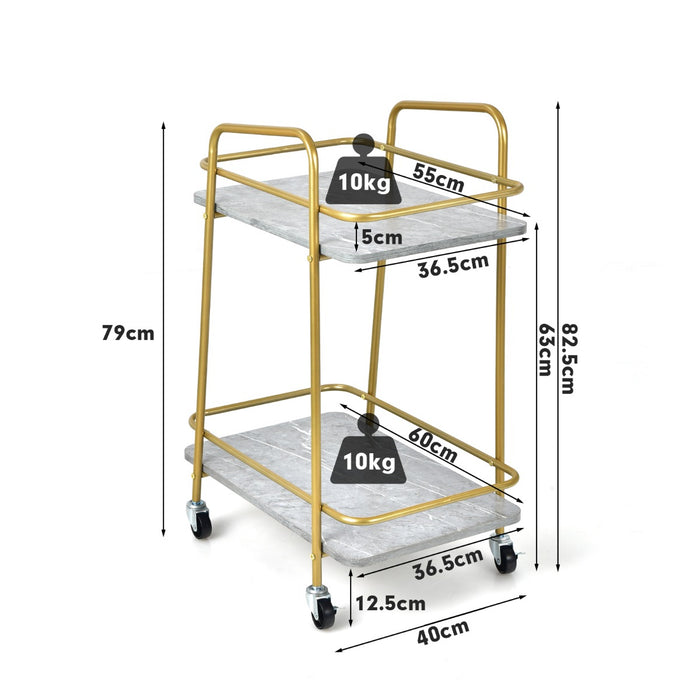 Kitchen Rolling Cart, 2-Tier Model - Gray Steel Frame and Lockable Casters Design - Ideal for Home Kitchen Storage and Organization Needs