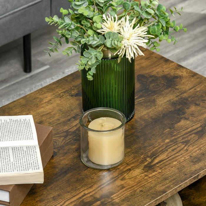 Open Shelf Coffee Table - Retro Cocktail Table with Solid Wood Legs, Rustic Brown Finish - Stylish Living Room Furniture with Storage Space