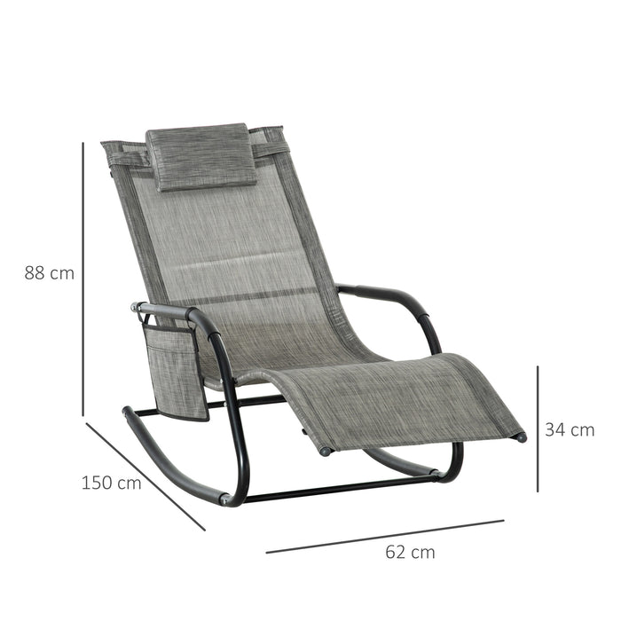 Patio Rocking Chair Set - Outdoor Sun Lounger with Breathable Mesh, Pillow & Storage Bag - Ideal for Garden Relaxation & Comfort