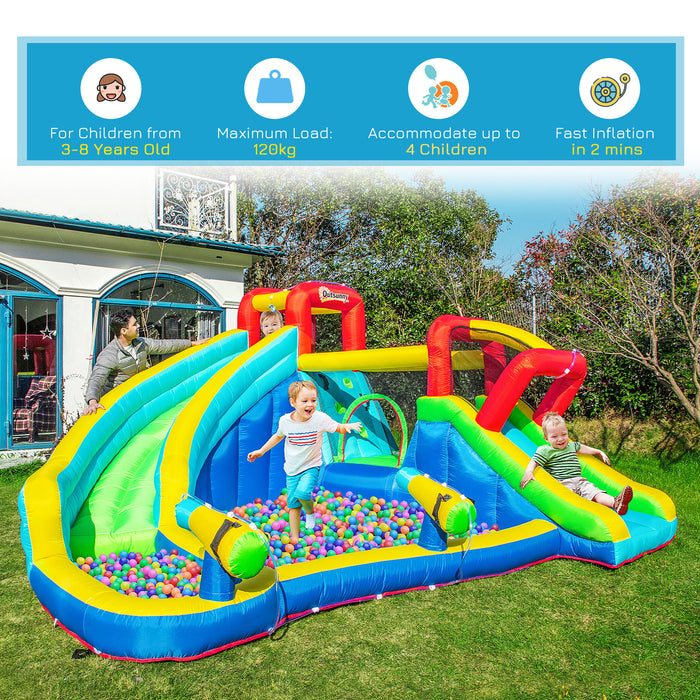 Extra Large 5-in-1 Inflatable Bounce Castle with Trampoline, Slide, Pool - Includes Climbing Wall & Water Gun - Perfect for Kids Aged 3-8 Years and Outdoor Play