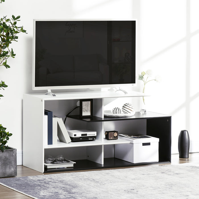 TV Stand for 32"-55" Screens - Black Entertainment Center with Storage Shelves - Modern Living Room Furniture and Media Organization