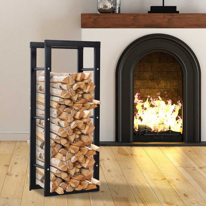 Heavy-Duty Metal Firewood Log Rack - Tall Indoor/Outdoor Storage Shelf with Protective Side Rails, Black - Optimize Fireplace Organization, 40W x 25D x 100H cm