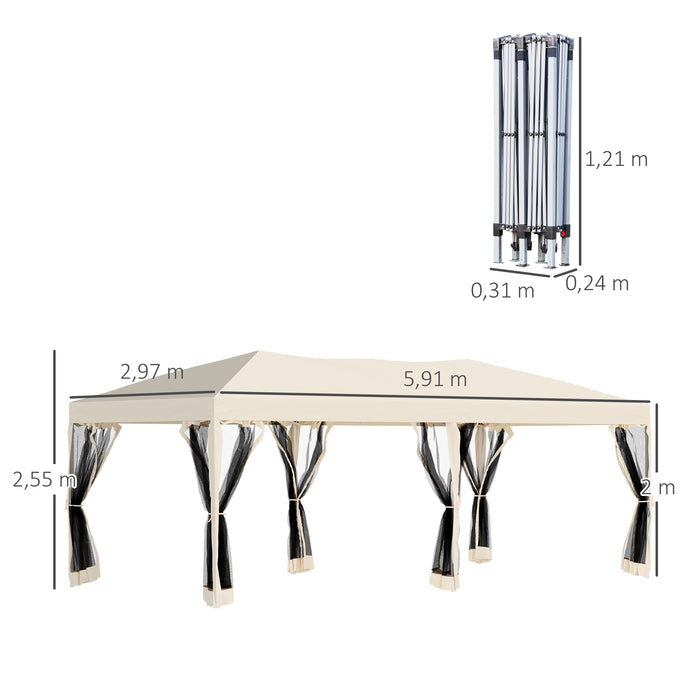 3m x 6m Pop-Up Garden Marquee with Mesh Apron - Beige Color, Spacious Outdoor Shelter - Ideal for Parties, Gatherings, and Market Stalls