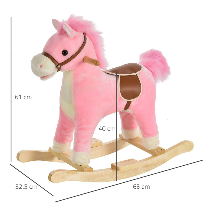 Plush Pink Rocking Horse with Sounds - Kids Ride-On Toy, Sturdy Rocker Design - Ideal for Toddlers and Young Children