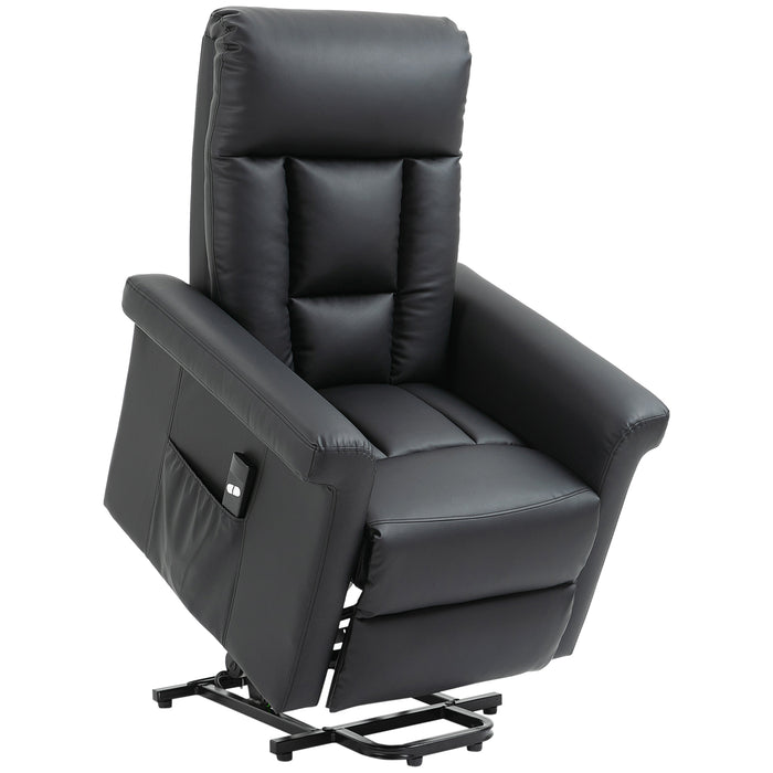 Power Lift Recliner - PU Leather Sofa Chair with Remote Control & Side Pocket for Storage - Comfortable Seating Solution for Elderly