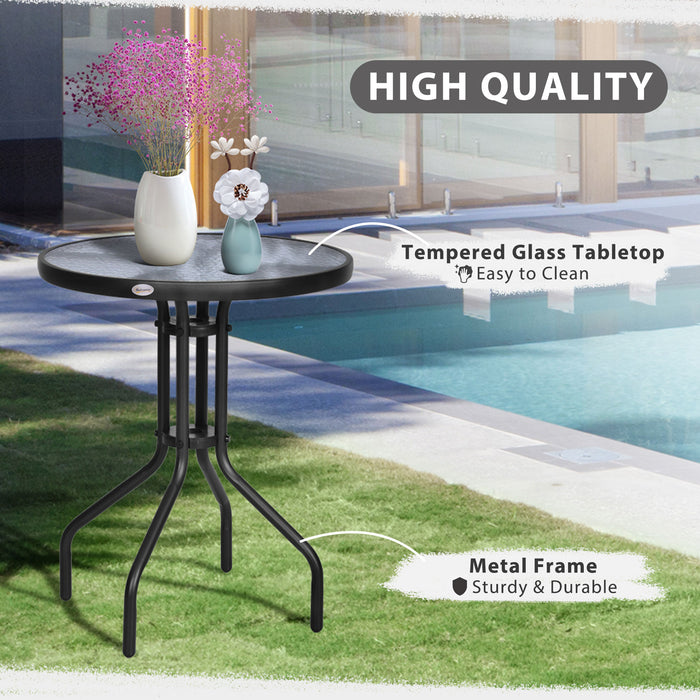 Round Tempered Glass Garden Table - Φ60×70H cm, Durable Metal Frame - Ideal for Patio & Outdoor Dining Spaces