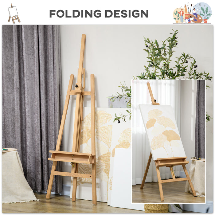 Beech Wood A-Frame Studio Easel with Brush Holder - Portable & Adjustable Tripod Art Stand for Weddings & Displays - Supports Canvases Up to 120cm for Artists and Event Planners