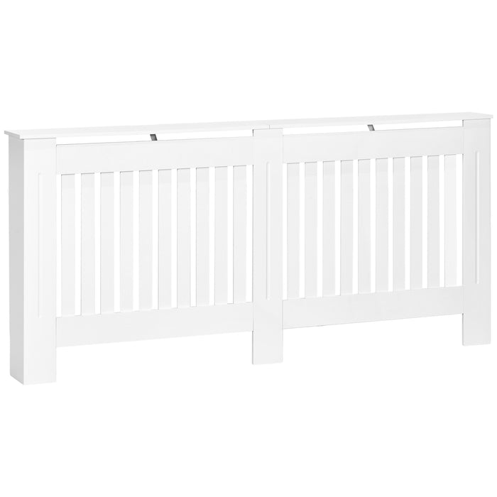 Modern White Slatted Radiator Cover - MDF Cabinet with Lined Grill Design, 172x19x81cm - Enhances Home Decor & Safety