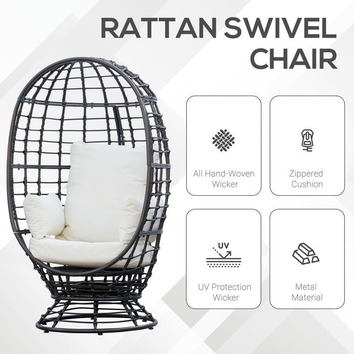 Swivel Egg Chair with Plush Cushion - Rattan Construction, Ideal for Outdoor Spaces like Balconies & Patios - Comfortable Seating for Garden Relaxation