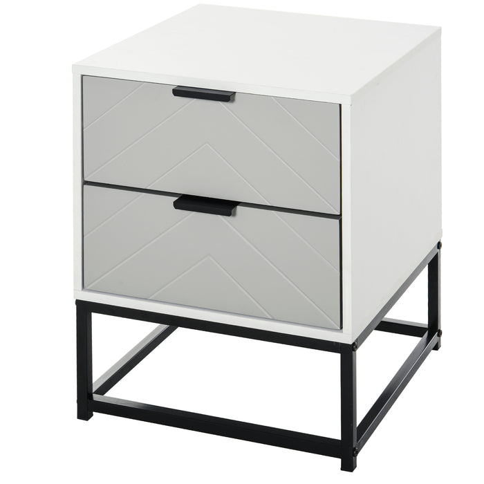 2-Drawer Bedside Cabinet - Unique Shaped Nightstand with Metal Base - Ideal for Bedroom, Living Room, Study Room, or Dorm Use