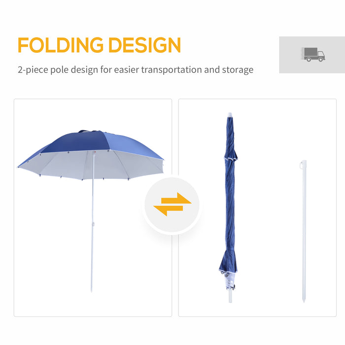 Sporty Beach Umbrella Parasol - 2m Blue Polyester Canopy with UV Coating & Robust Steel Frame - Sun Protection for Beach Activities