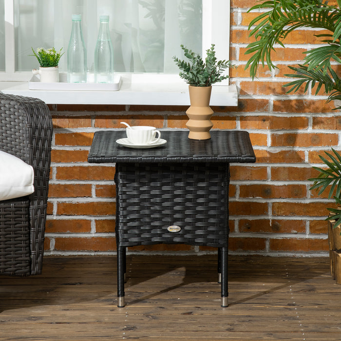 Rattan Outdoor Side Table – Sturdy Plastic-Board-Reinforced Woven Top for Patio & Garden Use – Ideal Coffee Table for Balcony or Backyard in Elegant Black