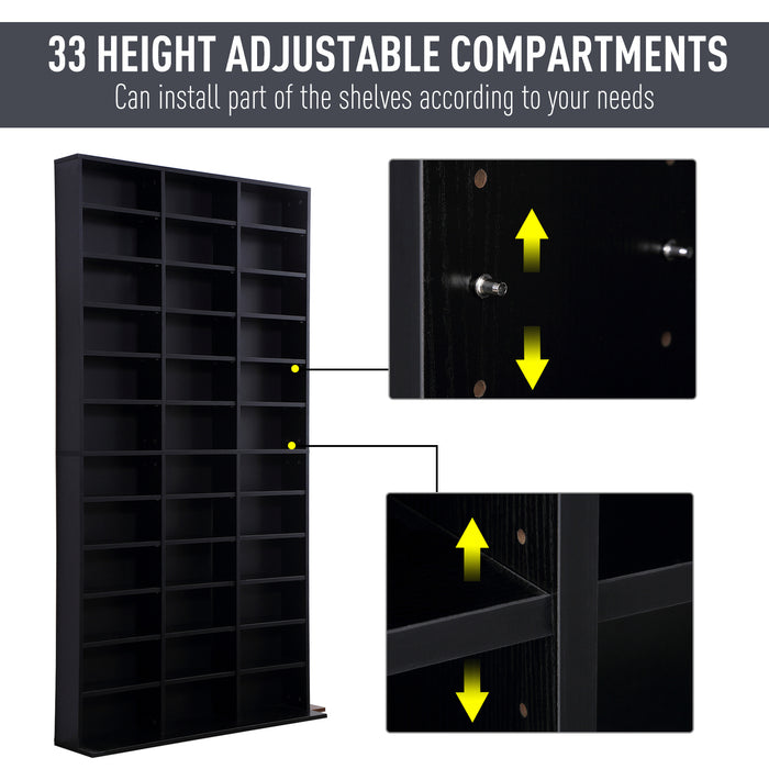 CD/DVD Storage Rack - Adjustable Shelving for 1116 CDs, 102x24x195 cm, Black - Space-Saving Media Organizer for Collectors