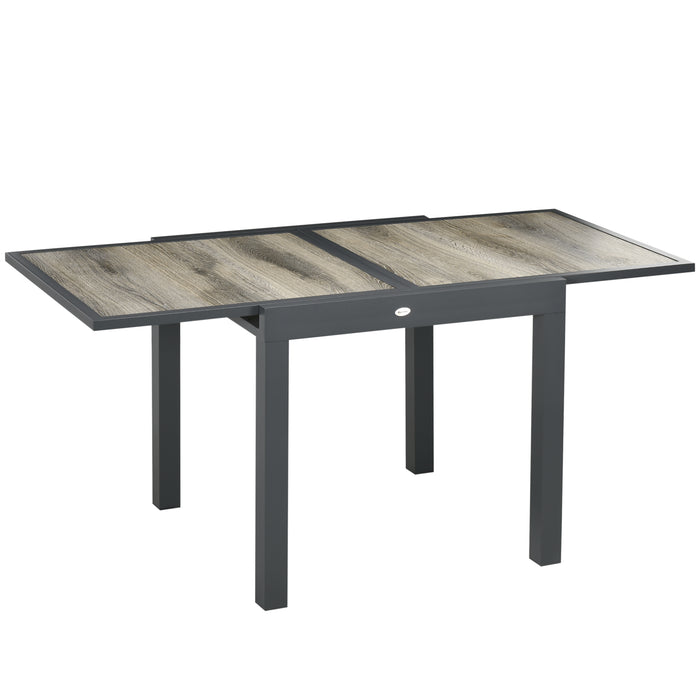 Outdoor Aluminium Frame Dining Table - Extendable Rectangular Patio Table with Plastic Top, Seats 6 - Ideal for Garden Parties and Family Gatherings