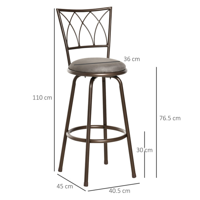 Swivel Barstools Set of 2 - Armless, Upholstered with Backrest and Footrest, Sturdy Metal Frame in Bronze Finish - Elegant Seating Solution for Kitchen or Home Bar