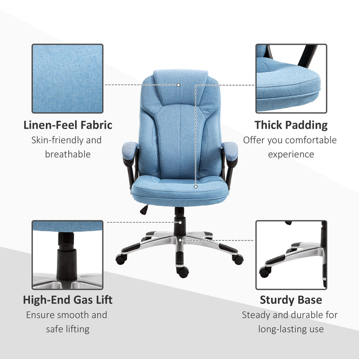 Ergonomic Linen Fabric Desk Chair - Height Adjustable with Padded Armrests and Tilt Feature, Blue - Comfortable Seating for Home Office Use