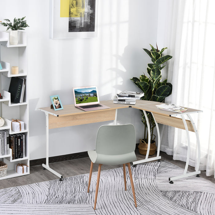 L-Shape Minimalist Computer Desk - Corner Display, Laptop Study, Wood & Steel Gaming Workstation, 112.5x152x74cm - Ideal for Small Spaces and Home Office