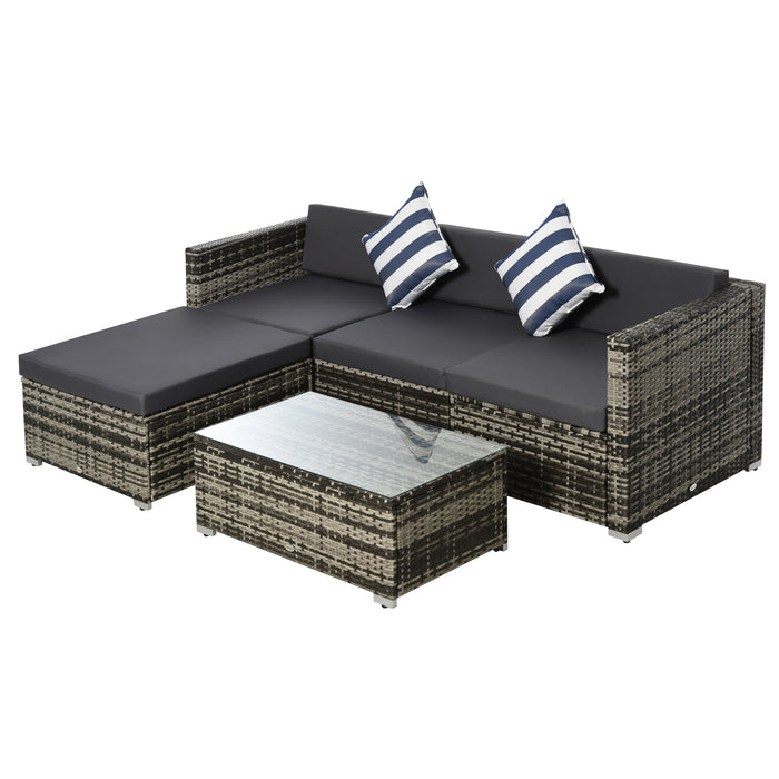 4-Seater Rattan Outdoor Furniture Set - PE Rattan Sectional Sofa with Cushions, Pillows & Glass Top Coffee Table - Perfect for Patio & Garden Conversations