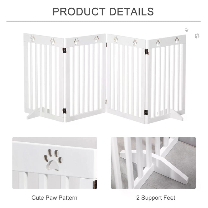 4 Panel Pet Gate - Wooden Freestanding Foldable Safety Fence with Support Feet - Ideal for Dogs, Doorways, and Stairs, 80x30 inches in White