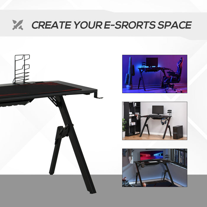 Racing Style Gaming Desk with Game Handle Rack - Cup Holder, Headset Hook & Sturdy Spider Legs - Ideal Workstation for Gamers and Students